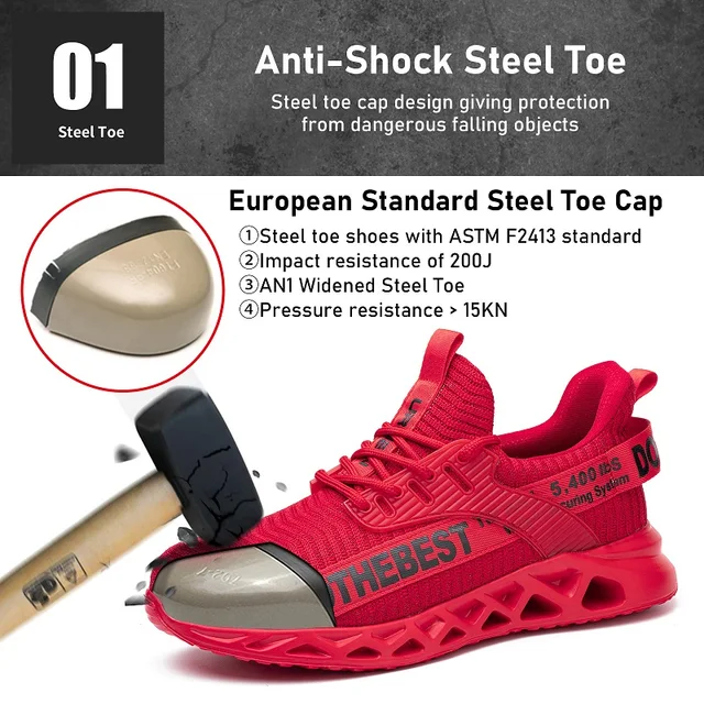 Zapatos de seguridad con punta de acero para hombres y mujeres, zapatillas de trabajo ligeras, zapatos de trabajo a prueba de perforaciones, botas de trabajo de seguridad de costrucción Unisex - Imagen 2