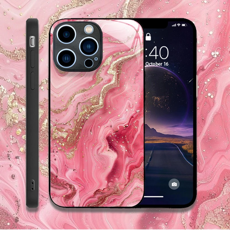Colorful Marble Shockproof Tempered Glass Phone Case