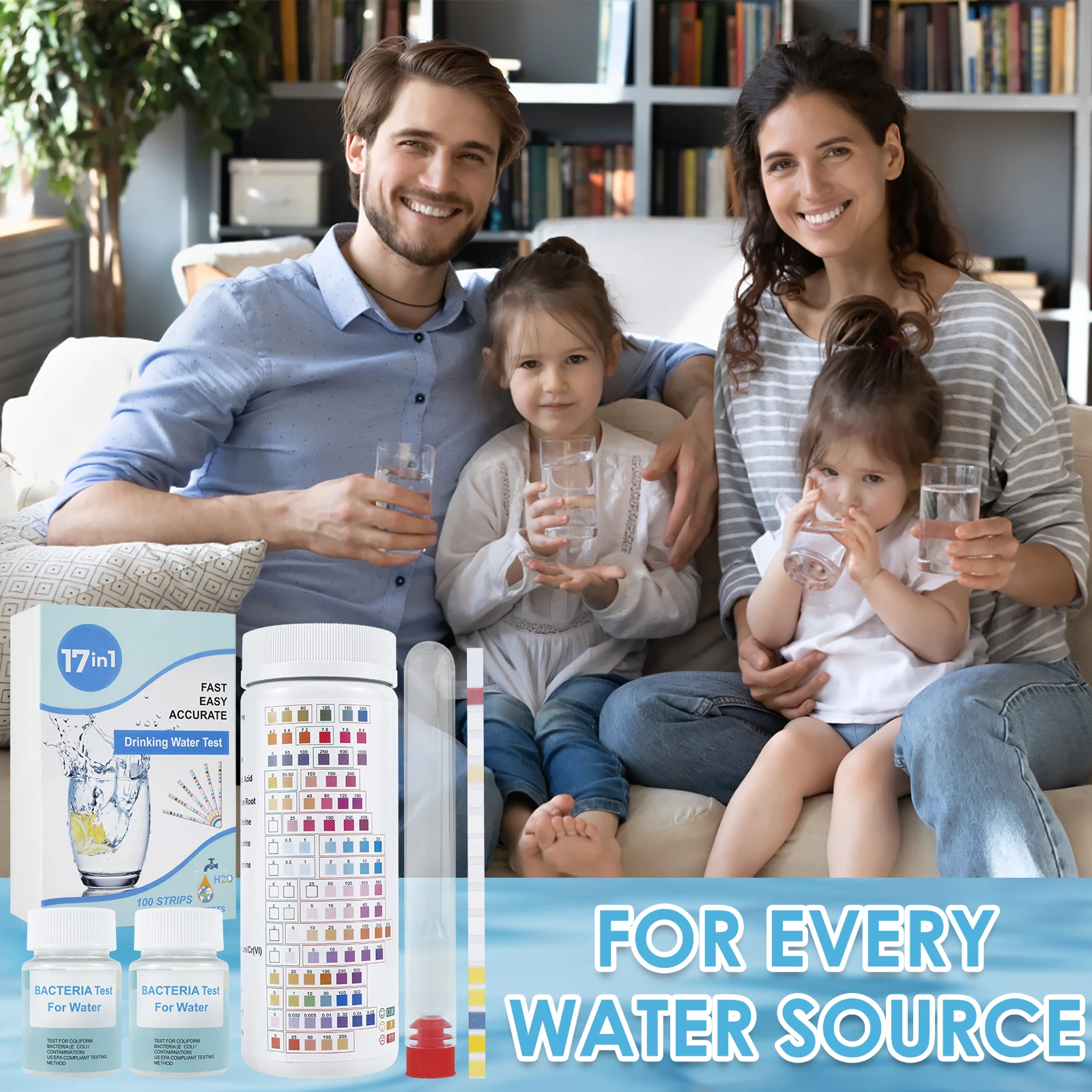 Water Testing Kits with Tube Accurate Water Quality Test Kit for Well and Tap Water 100 Strips 2 E. coli Power Reliable Drinking