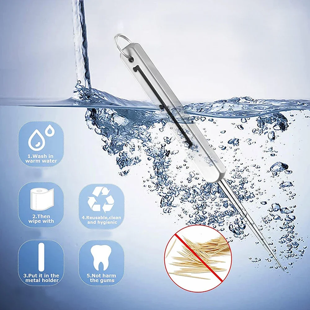 Portable EDC Retractable Toothpick High Strength Titanium Alloy Spring Push-pull Fruit Pick Gift Keychain Pendant Tooth Pick