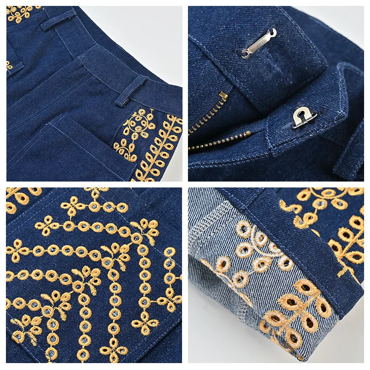 

Design Sensation Small Collection Blue Embroidered Jeans Spring/Summer New Small High Waist Slim Pants L3046