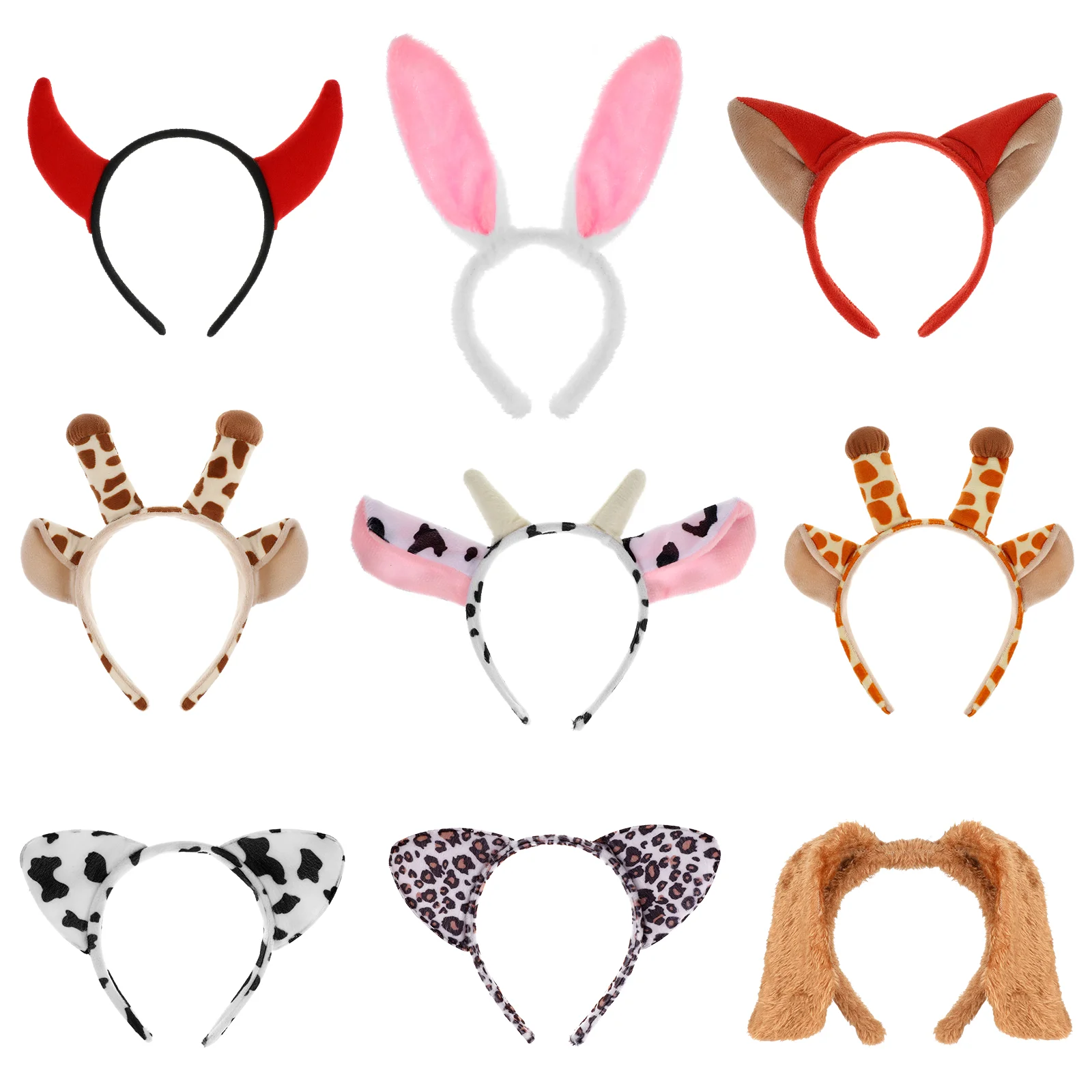 

9pcs Animal Ear Headbands Cat Ear Hair Hoops Hairbands Cow God Giraffe Bunny Hair Accessories for Women Girls