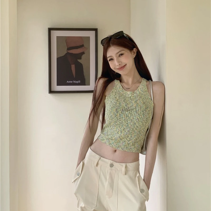 

Korean Fashion Women's Tank Spring and Summer New Niche Slim Short Y2k Tops Casual Versatile Strapless Knit Camisole Female