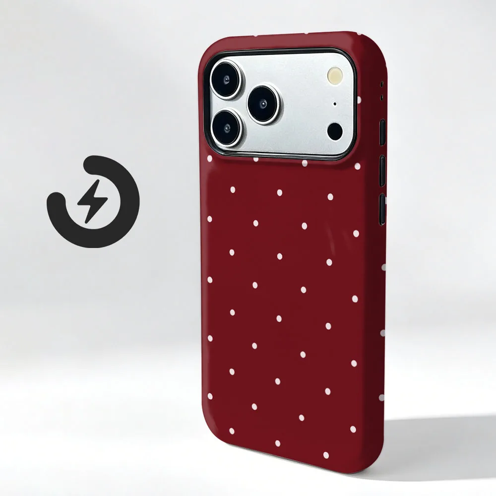 Retro Polka Dot Magnetic Shockproof Phone Case with 2-in-1 Film Shell Design