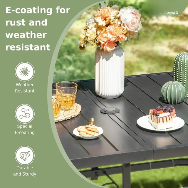 Set da pranzo per esterni da 8 pezzi, grande tavolo in metallo con 6 sedie da pranzo in rattan PE, tavolo da patio e set di sedie per giardino o cortile 4