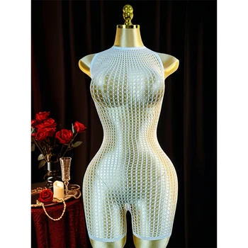 1PC Sexy Women Fishnet Cover Up Without Bikini Hollow Out Bodycon Dress  See Through Beachwear Summer Women's Swimwear BD0419