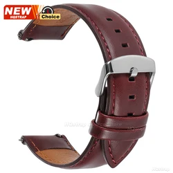 Timeless Leather Quick Release Watch Strap - Vintage Crazy Horse Waterproof Bracelet - 22mm (Red)