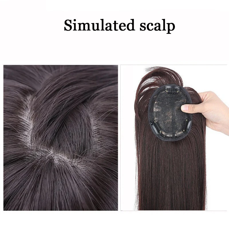 Topper per capelli da 18 pollici per donna con frangia 3D 360 ° Copricapo Sintetico Liscio Lungo Effetto Voluminoso per Capelli Diradati - immagine 3
