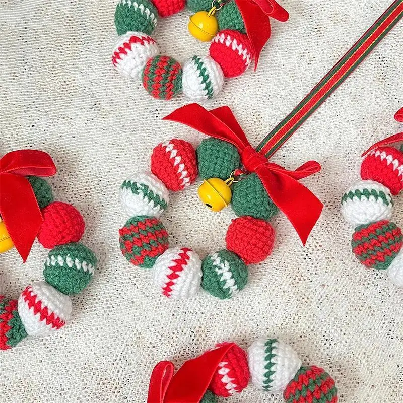 Christmas Handmade Crochet Hanging Style Creative Car Christmas Wreath Pendant Home Decoration Christmas Blessing Pendant Gift