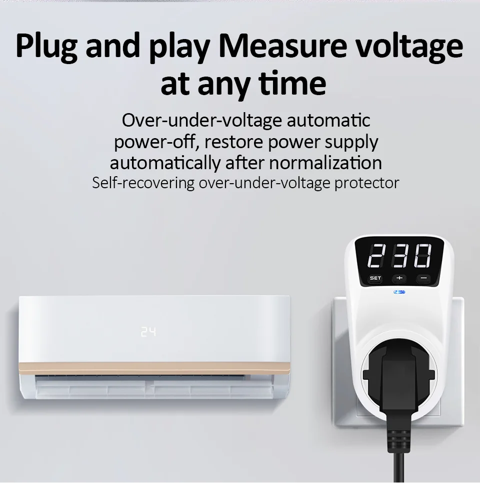 Einstellbare Spannungsschutzsteckdose mit automatischer Reset-Funktion – 16 A/15 A, 230 V/110 V, Überspannungsschutz für EU-US-Steckergeräte – Detail 6