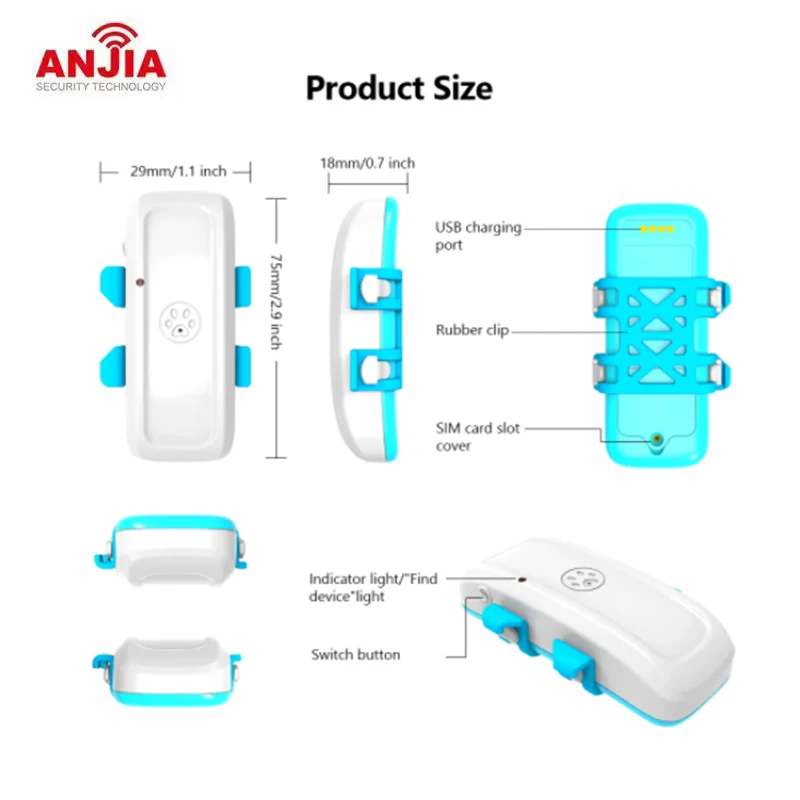 AnJia-Mini Pet GPS Tracker Monitor de Voz IP67 Imperme&aacute;vel, com aplicativo gratuito Localizador 4G 2G para C&atilde;o e Gato, P09
