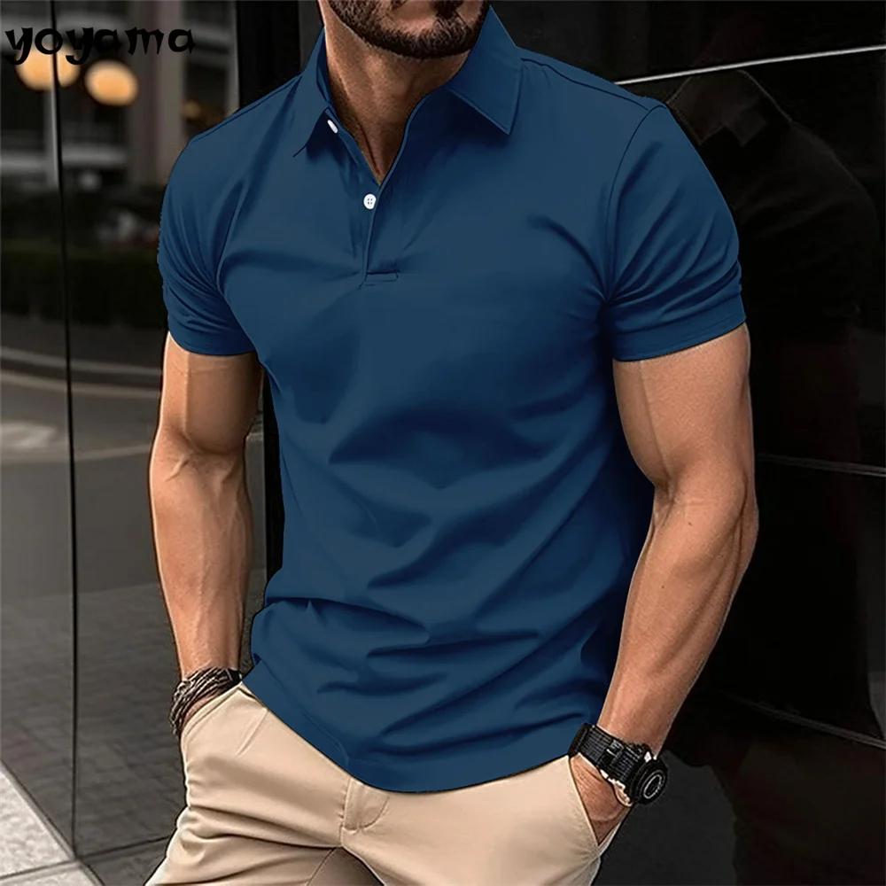 Best-Selling Men's Short-Sleeved Polo Shirt Lapel Button Solid Color Men's T-shirt Summer Casual Comfortable Golf Men's Clothing 2