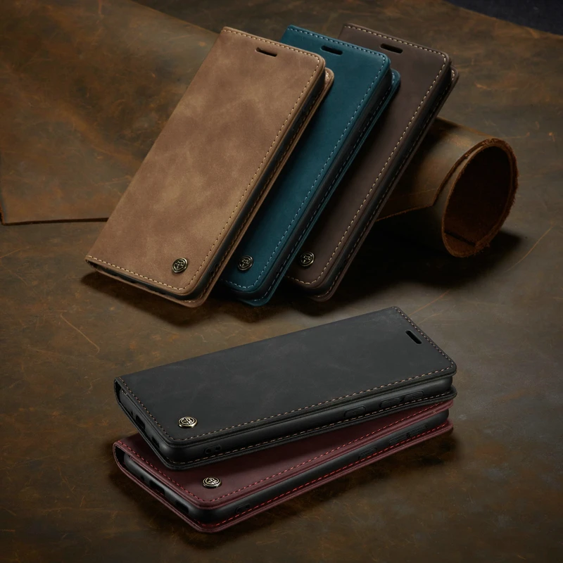 Vintage Leather Flip Wallet Phone Case - Magnetic Closure and Card Slots