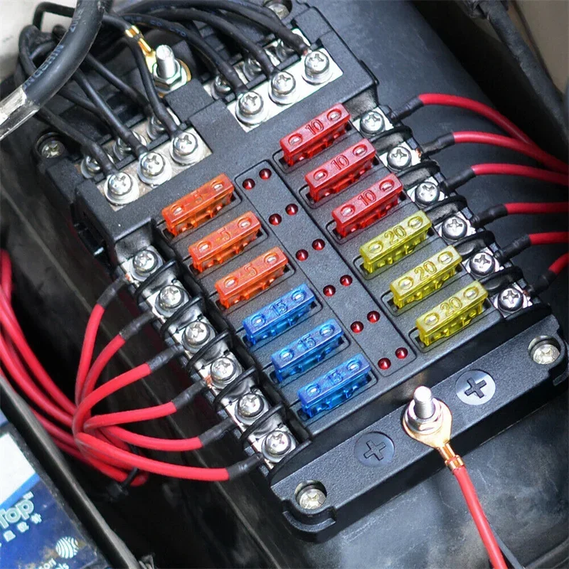 Versatile 12-Way Blade Fuse Box Holder for Automotive and Marine Applications