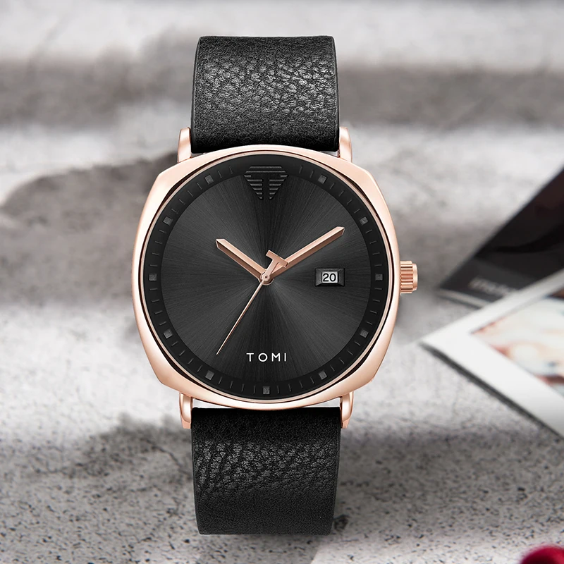 TOMI TOMI Business Quartz Watch, 42mm Alloy Case, Leather Band, Day