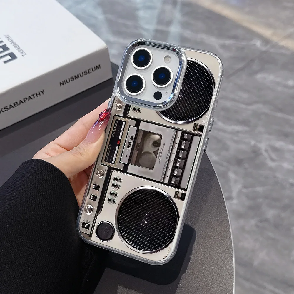 Vintage-Inspired Transparent Soft Phone Case with Retro Recording Device Design