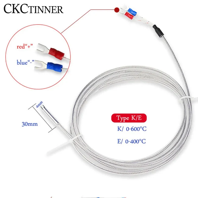 4*30mm Type K Thermocouple 1/2/3/4/5M Probe Temperature Sensor