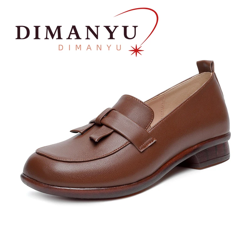 DIMANYU Bean Shoes Women British Wind 2024 Spring New Genuine Leather Women's Loafers Soft Sole Large Size Gommino Ladies
