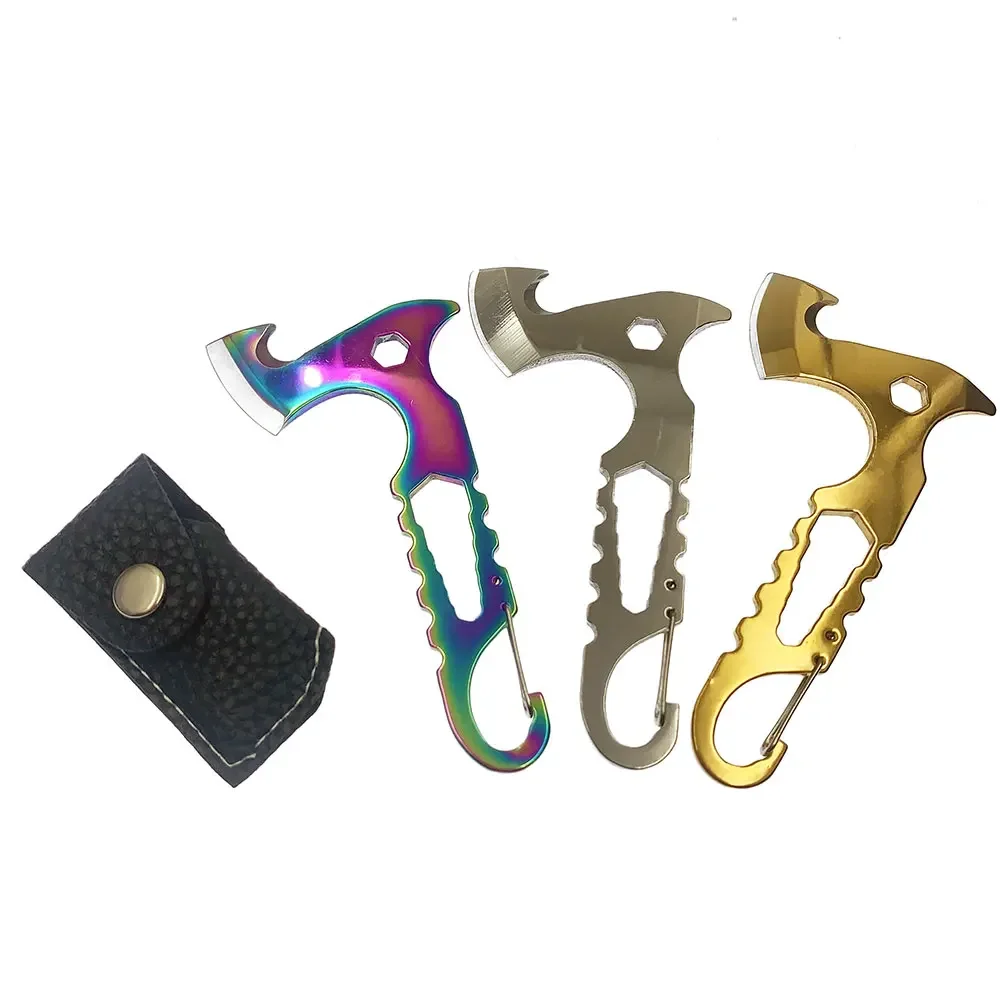 Outdoor Camping Portable Mini Axe Stainless Steel Sharp Blade Mini keychian Knife Portable EDC Multitool with Leather Case 2