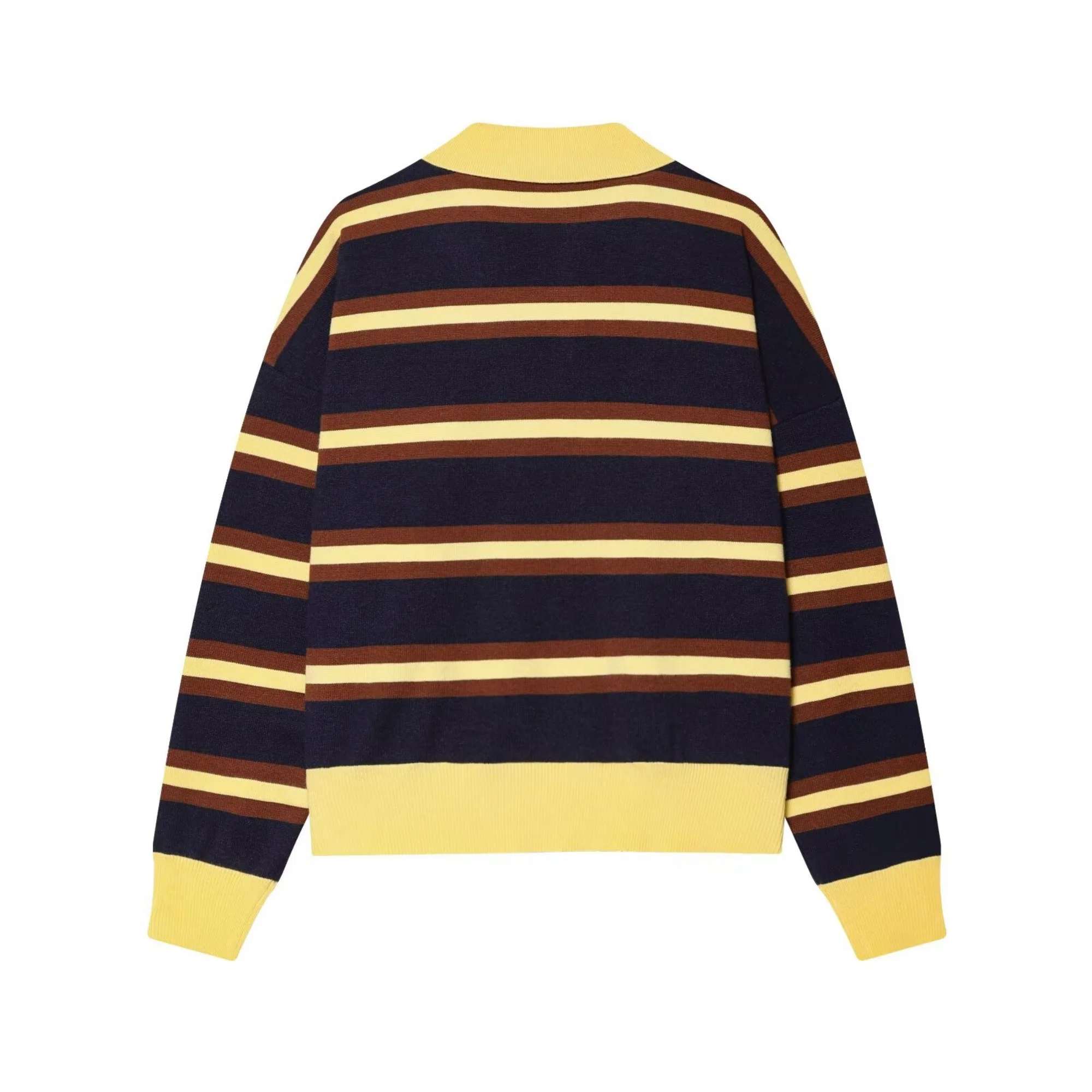 Women Striped Knitted Polo Shirt Spring New Female Turn-Down Collar Pullover Lady Youthful Vitality Knitted Long Sleeve Sweater