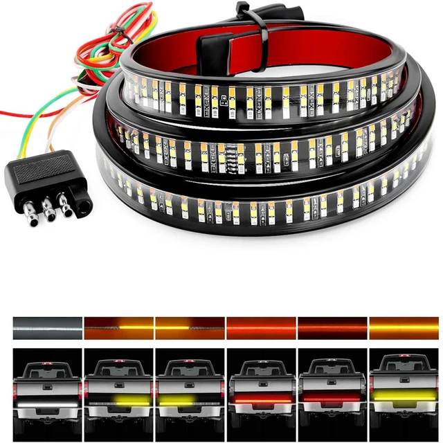 Brake Light Bar Three Colors Truck LED Tail Lamp Bar Three Modes Soft Waterproof Turn Signal Light Strip for Jeep RV SUV Vehicle