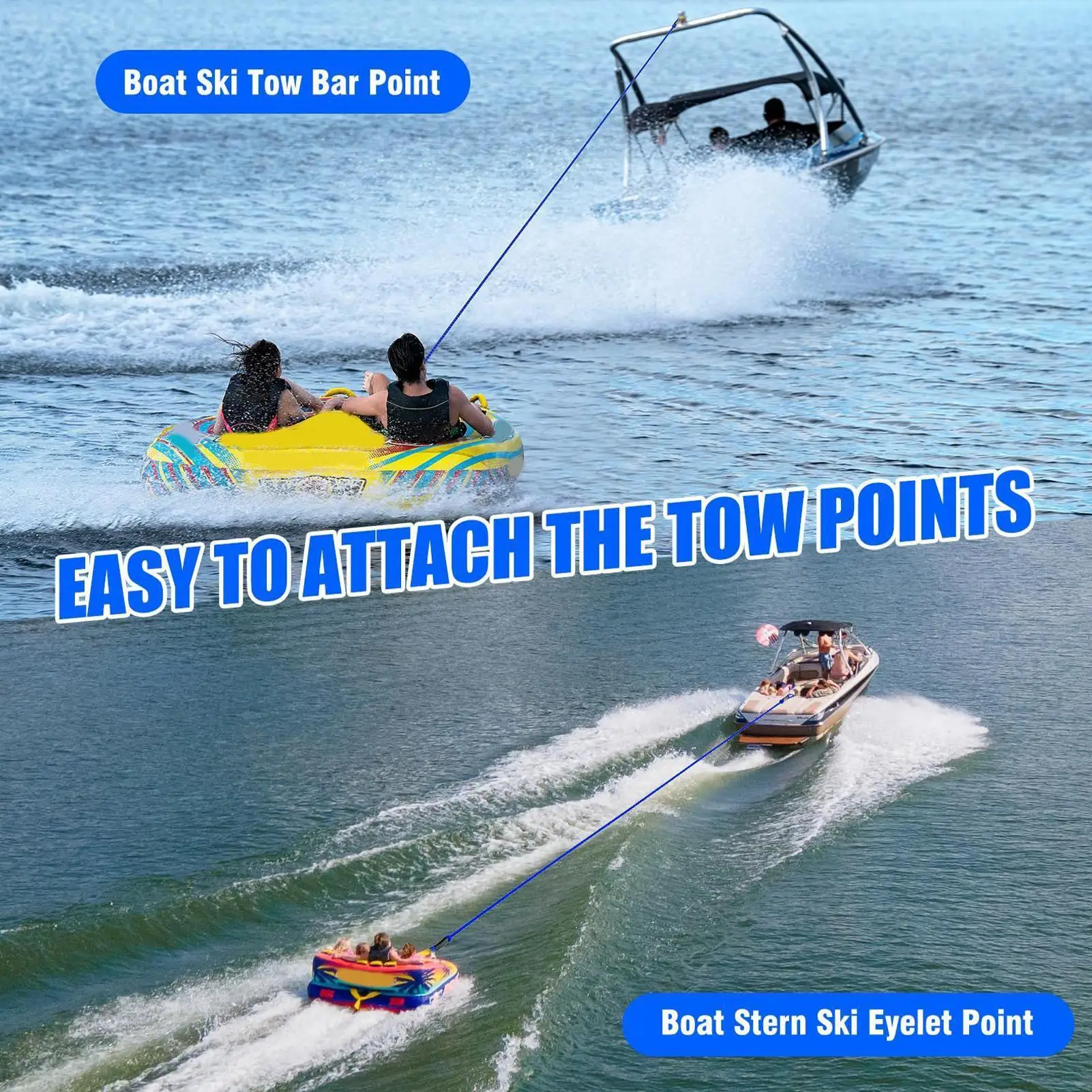 Boating Tow Ropes Heavy Duty Water Ski Rope 1000kg-2000kg For Towable Tubes,Tow Rope For Kneeboard 6/18M