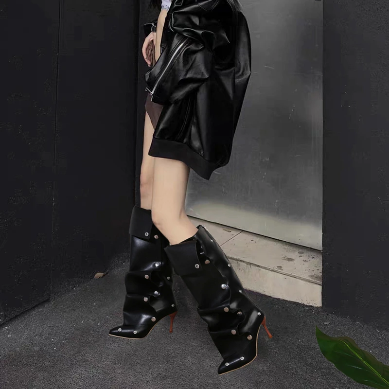 Designer High Heels Women's High Boots Sexy Pointed Toe Heeled Shoes Autumn 2025 Pumps Chelsea Boots New Trend Goth Woman Boots