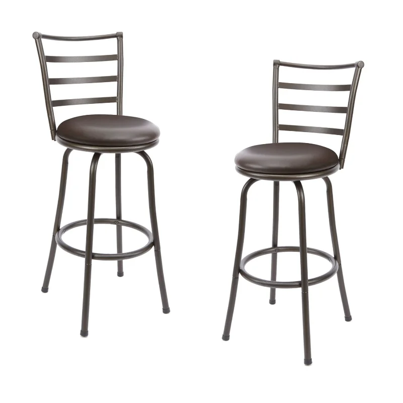 

2PCS Metal and Leather Bar Stools Adjustable Counter Height Swivel Barstools 360-degree Swivel Seat