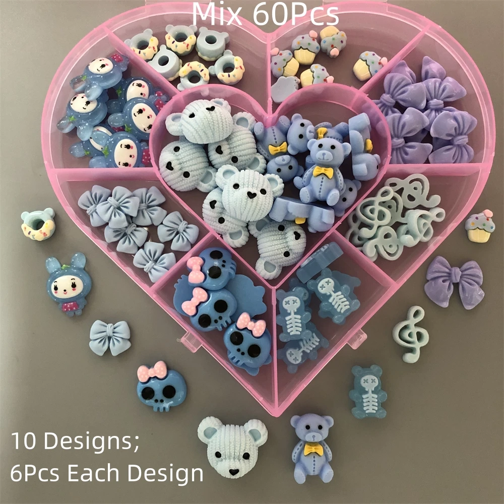 60Pcs/Box Y2k Bow Tie Flower Music Notation Skull Bear Beverage Cup Long NailArt Charms Decorations Junk Phone Case Accessories 5