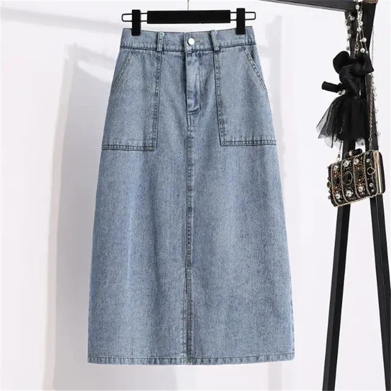 

Spring Autumn New Plus Size 5XL Skirt Women's Fashion Denim Pant Skirt Half Culottes Pocket Mid-Long Loose A-Line Skirts Female