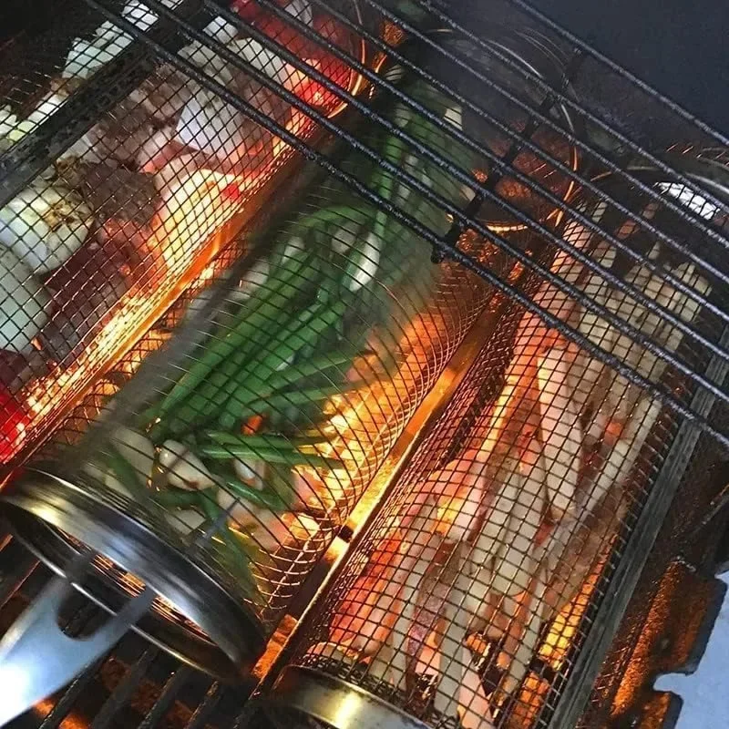 Bbq basket BBQ Grill Basket Rolling Grilling Basket Barbecue Cages Barbecue Grill Grate Cylinder Grilling Baskets for Outdoor Camping
