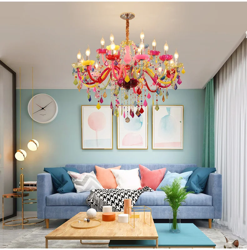 white chandelier Colorful crystal chandelier pink, green, purple, red, blue living room bedroom dining room girl children's room chandelier small chandeliers