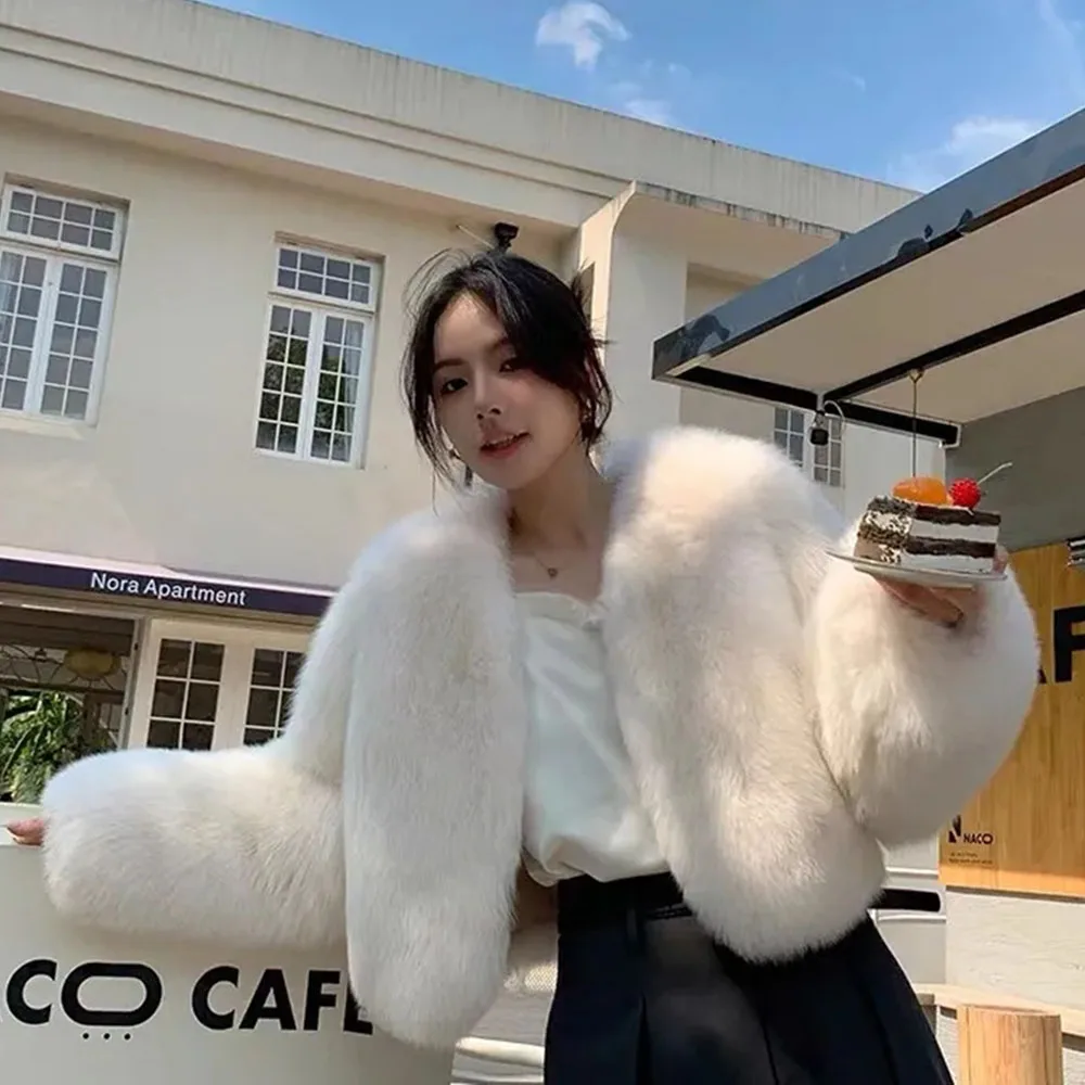 rosémuse fluffy faux fur short coat Women's Jacket Faux Fur Coat Super Short Fur Fluffy Jacket