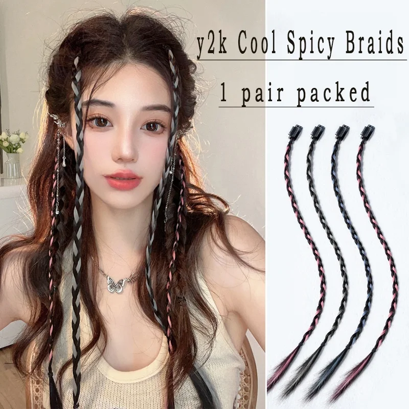 2 Stück/Set Y2K Bunte Geflochtene Perücken-Haarspange für Frauen Modische Süße Mädchen-Perücken-Accessoires