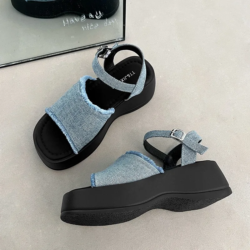 

Summer Designer New Thick Bottom Hollow Women's Sandals Fashion Soft Sole Buckle Fish Mouth Shoes Wedges Shoes for Women