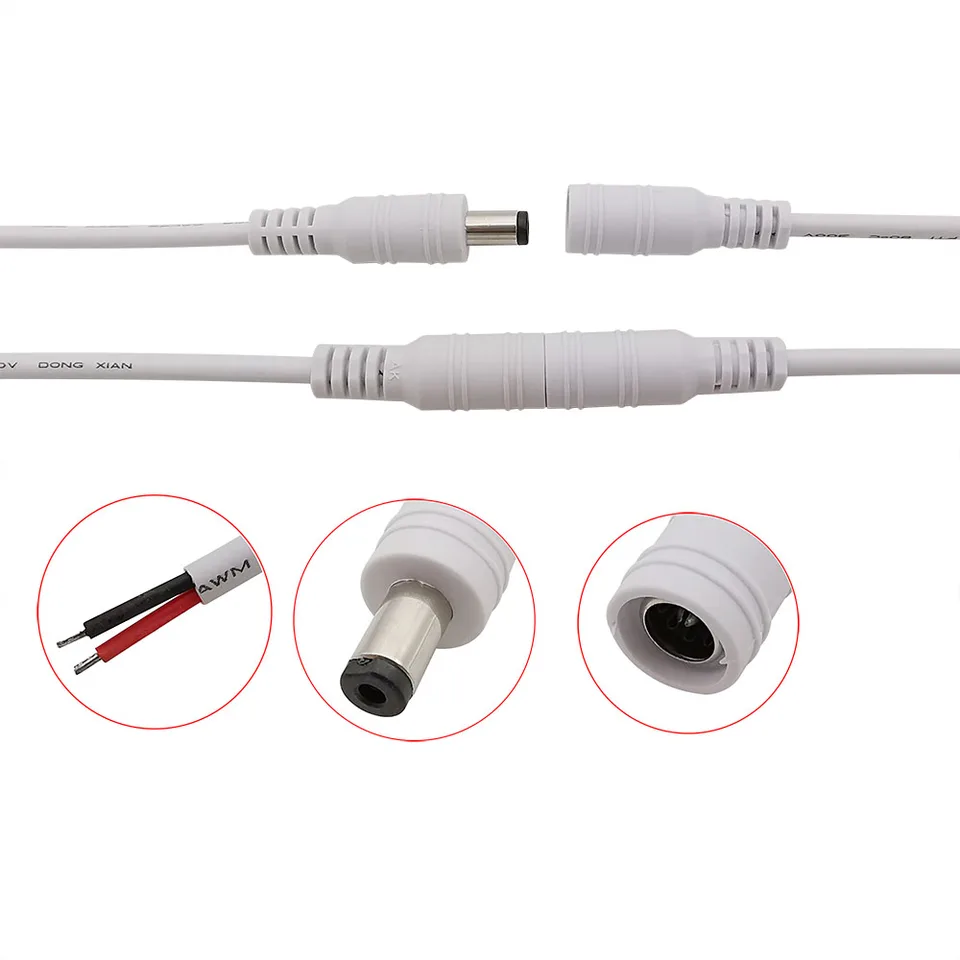 Connettori DC 5.5x2.1 Mm - 10 Pezzi Maschio/Femmina + 10 Cavi Pigtail Per Alimentazione 12V