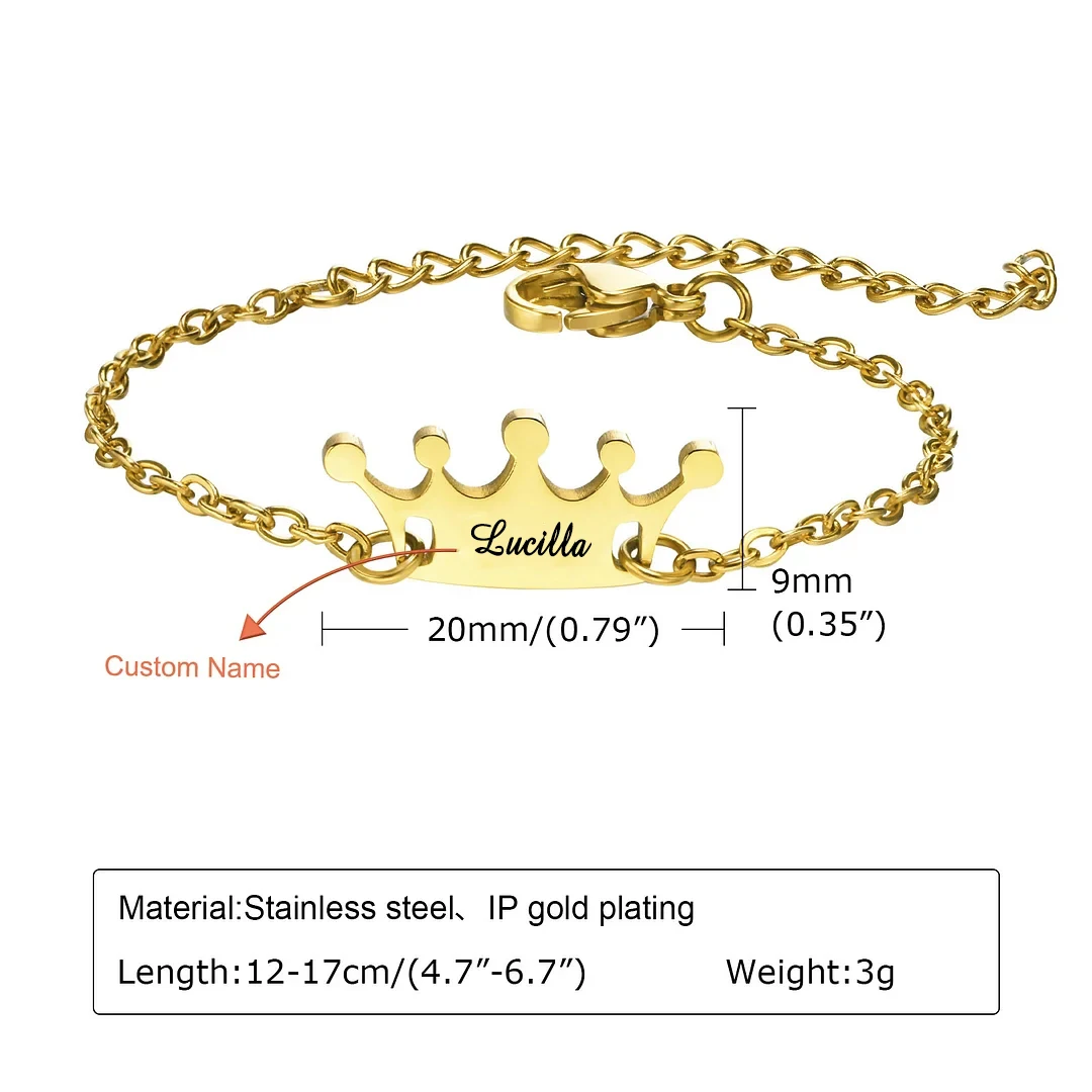 Custom Engraved Crown Name Bracelet Personalized Name Baby Bracelet Princess Fashion Unique Birthday Gift Jewelry For Kids