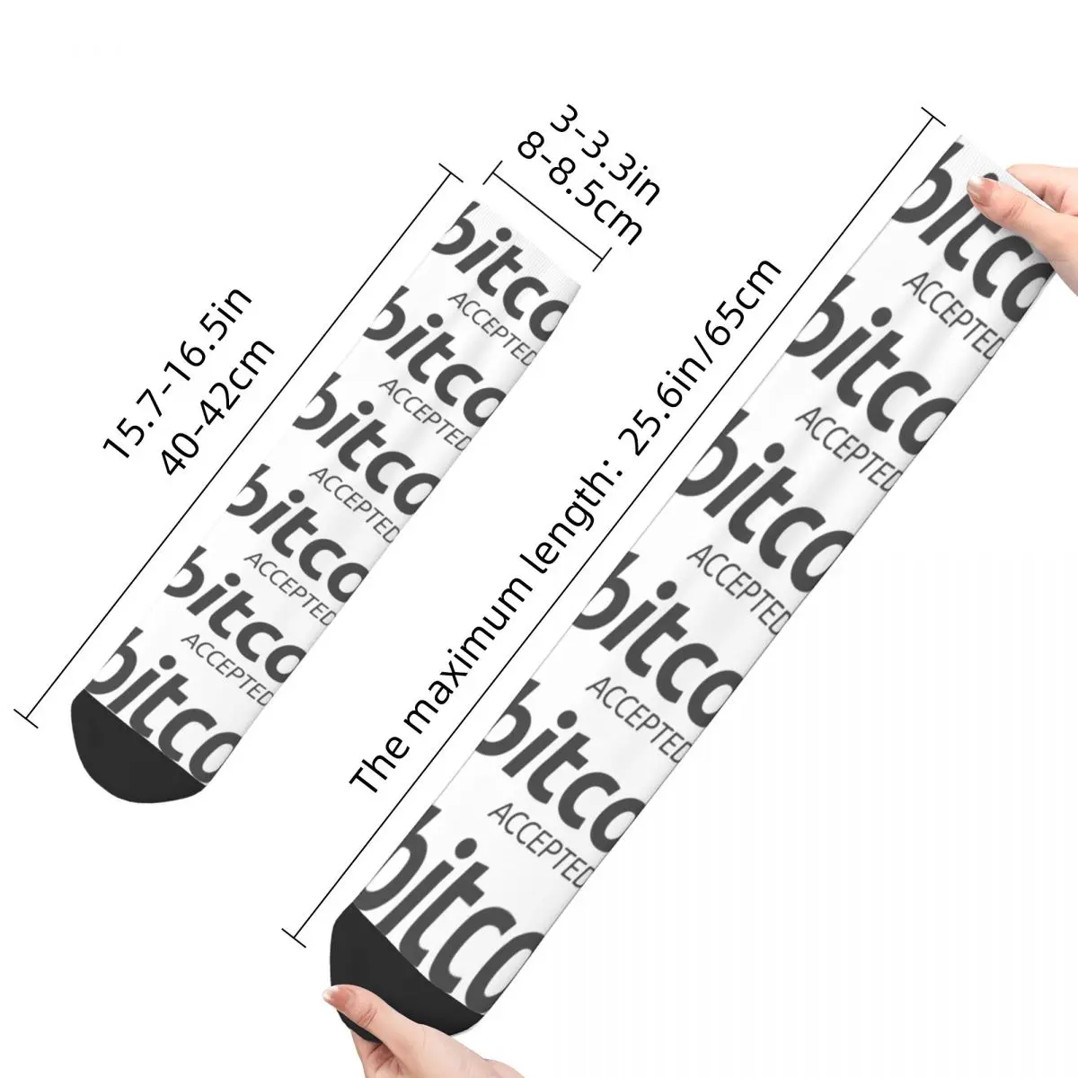 Chaussettes Harajuku pour hommes et femmes, chaussette acceptée Bitcoin, planche à roulettes cryptographique, printemps, été, automne, hiver, mode pour les entreprises