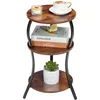 Small Round Side Table, 3-Tier Slim Waist Circular End Table with Storage Shelf, Compact Tea Sofa Table, 1