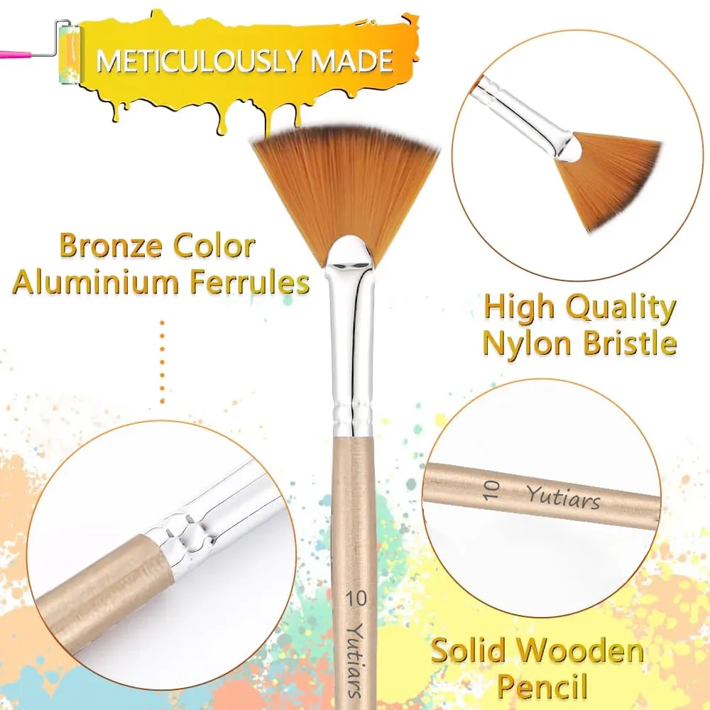 10pcs Paint Brushes Set, Fan Brushes Acrylic Paint Brushes Oil Painting Brushes with Nylon Hair & Short Wood Handle Painting 3