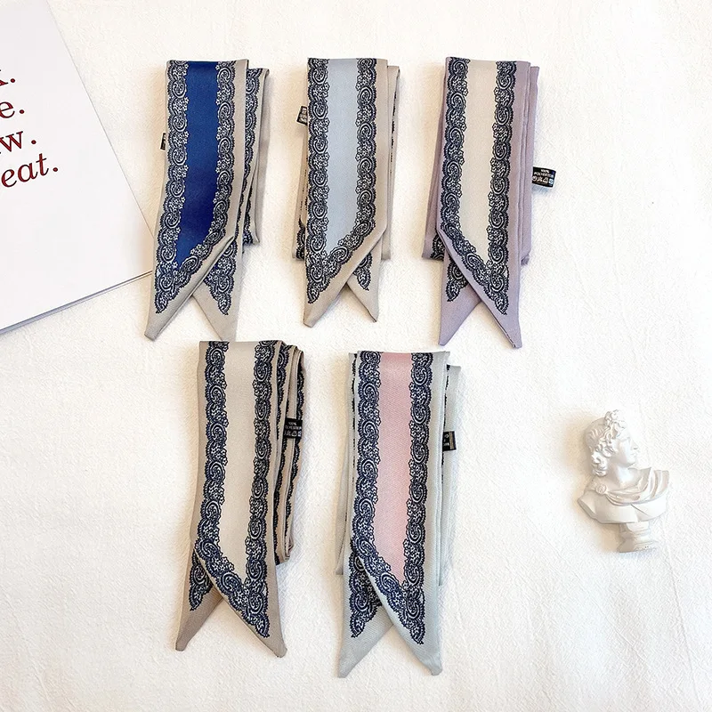 

Lady Long Skinny Silk Scarf Hairband Neck Tie Design Print Luxury Brand Hair Hoop Accessories Cool Girl Scarves Summer 2022