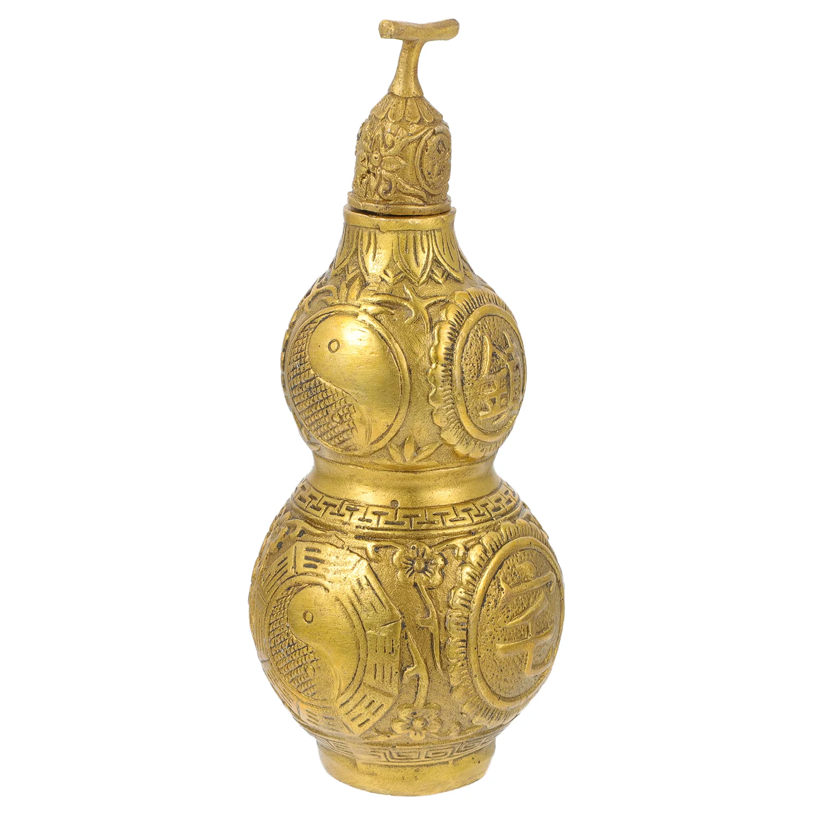 

Traditional Chinese Copper Gourd Statue Natural Feng Shui Good Fortune Gourd Cucurbit Home Desktop Ornament