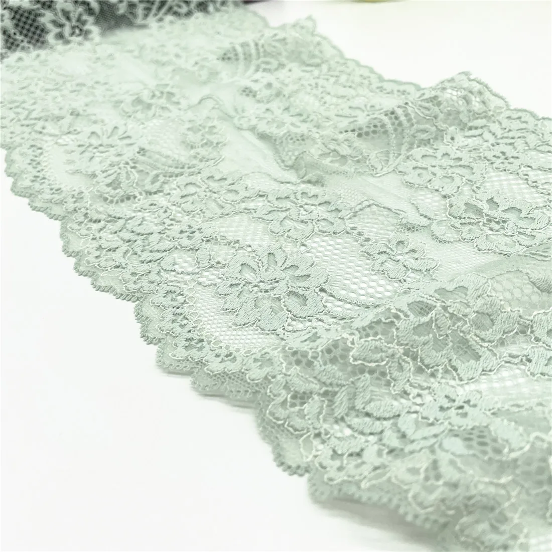 3y/lot Width 17cm Light Green Elastic Stretch Lace Trim 6