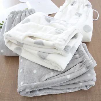 Ladies Fall Winter Warm Flannel Trousers Loose Large Size Thick Plush Home Wide Pants Sleepwear Women Pajamas Pants