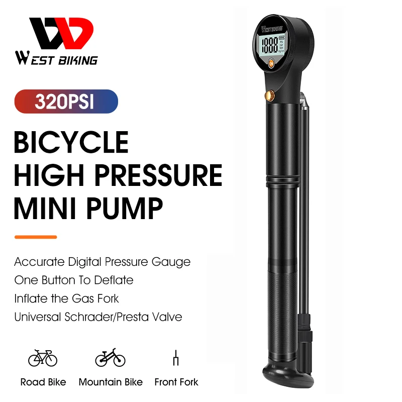 

WEST BIKING 320PSI велосипедный воздушный насос высокого давления с электронным манометром Портативный MTB вилочный насос ручная шина Надувное устройство
