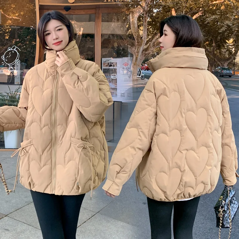 

New Korean version short down cotton jacket stand collar embossed cotton jacket women's cotton jacket warm jacket