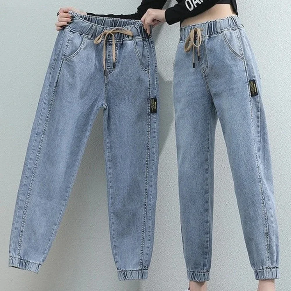 Summer Length High Waist Jeans  Solid Color Denim Basics Woman New Strench Blue Spodnie  blue jeans for women  pants  jean