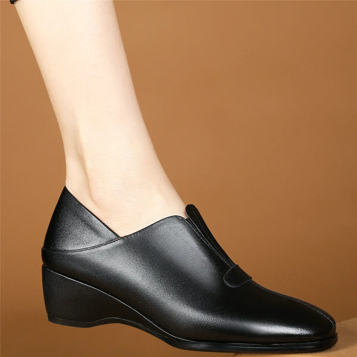 

2023 Wedges Oxfords Shoes Women Genuine Leather Med Heels Platform Pumps Female Shallow Square Toe Fashion Sneakers Casual Shoes