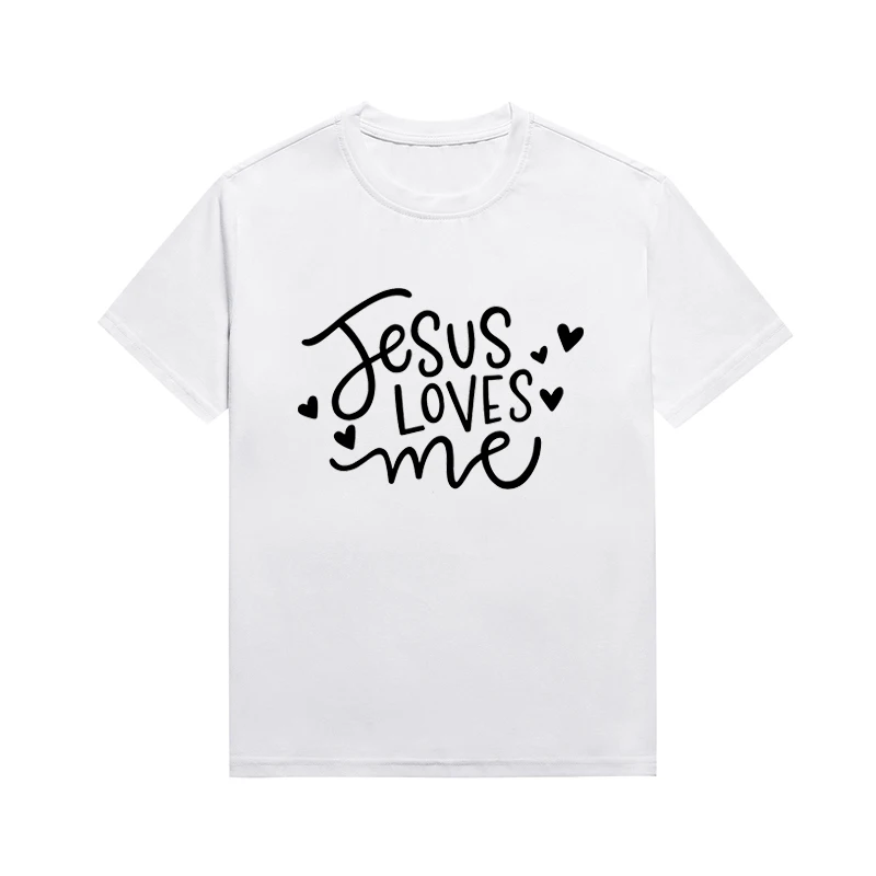 

Jesus Loves Me Slogan Religion Tee Cotton Christian Casual Letter Print Top Custom T Shirt For Women