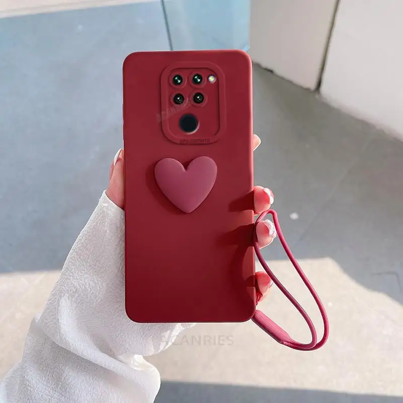 Adorable 3D Love Heart Silicone Case with Lanyard Wrist Strap – Soft Protective Cover